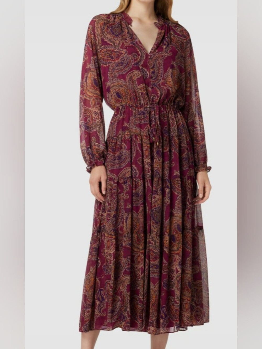 Lauren Ralph Lauren Paisley Crinkled Georgette Tiered Dress. Size 14